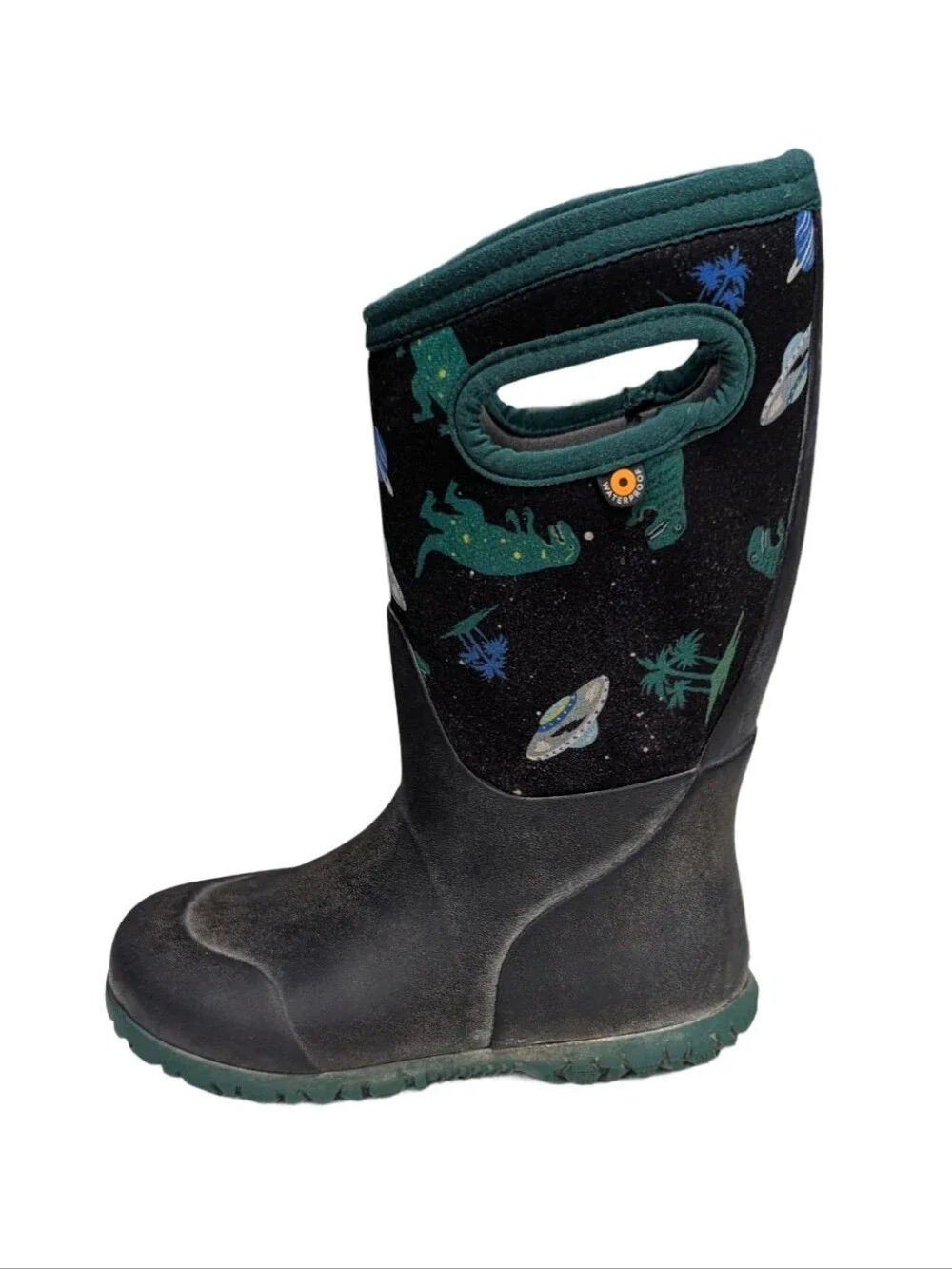 Bogs Kids York Black Green Dino Rainboots Waterproof Rain Boot Boys Size 13